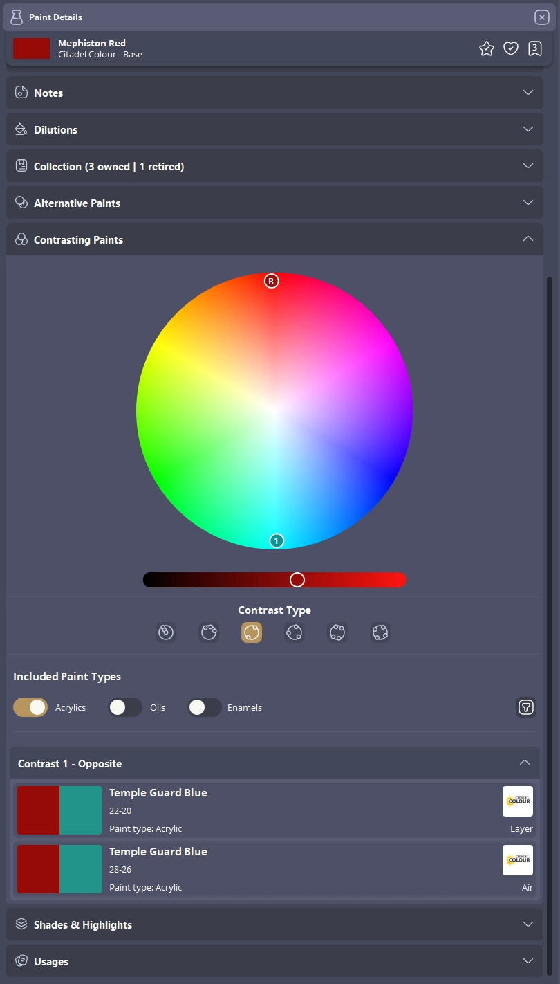 Contrasting color recommendations for miniatures